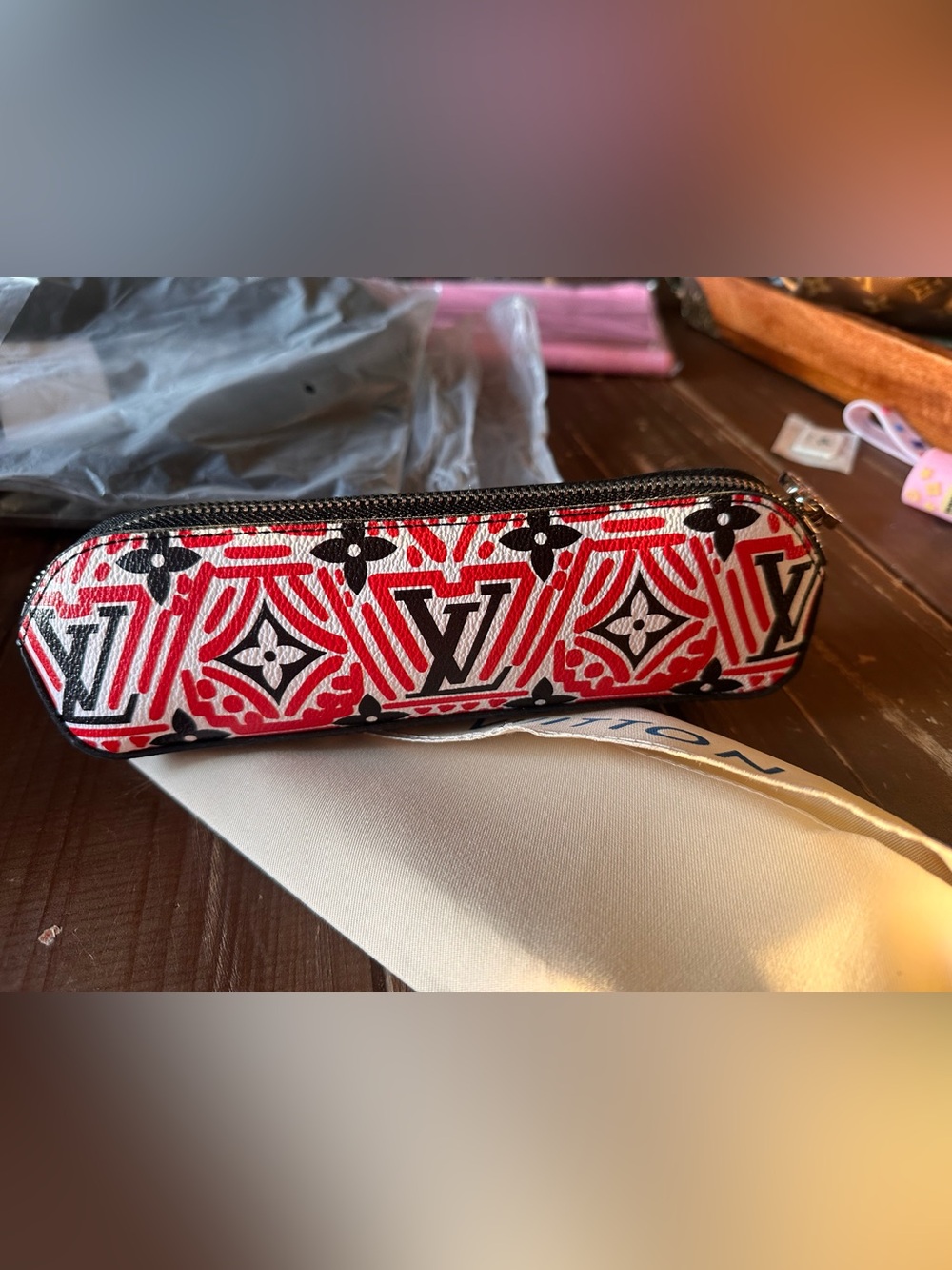 Louis Vuitton Red & Black Monogram Zip Key and Card Holder